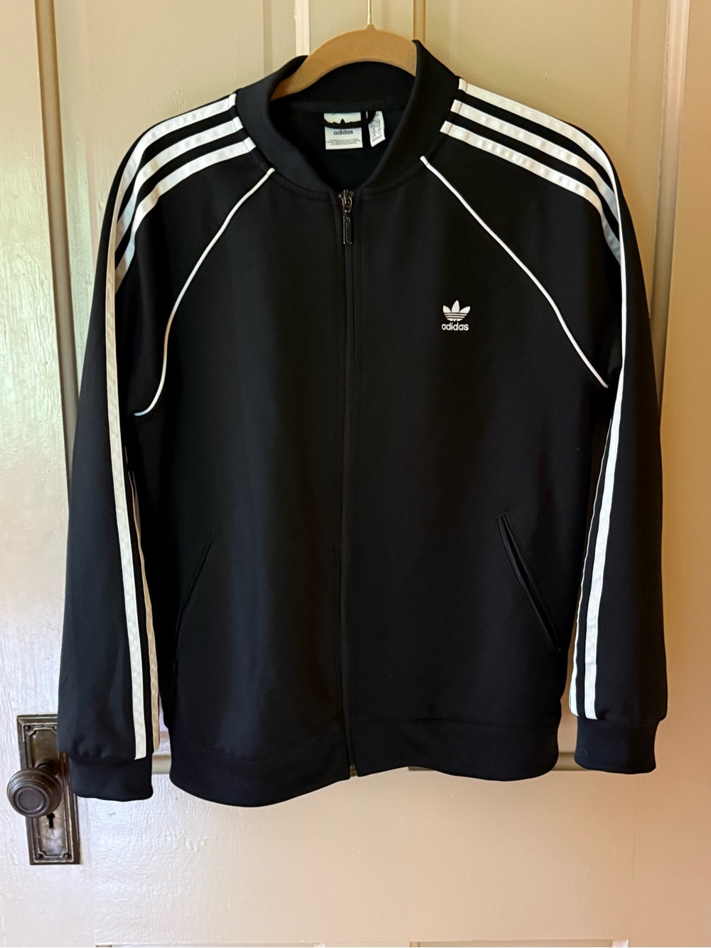 Adidas Black TrackSuit Jacket and Pants with White Stripes